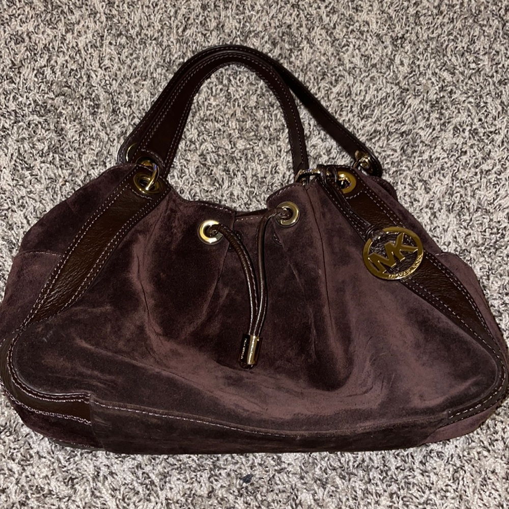 MK Dark brown velvet shoulder bag